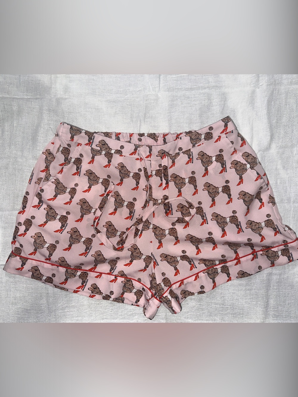 High-Waist Pink Poodle-Print Women’s Shorts with Drawstring